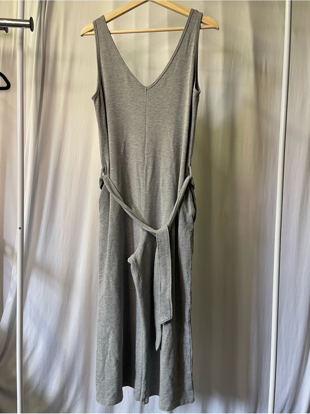Smash + Tess Grey Bamboo Wide Leg Romper Jumpsuit Belted V Neck XS